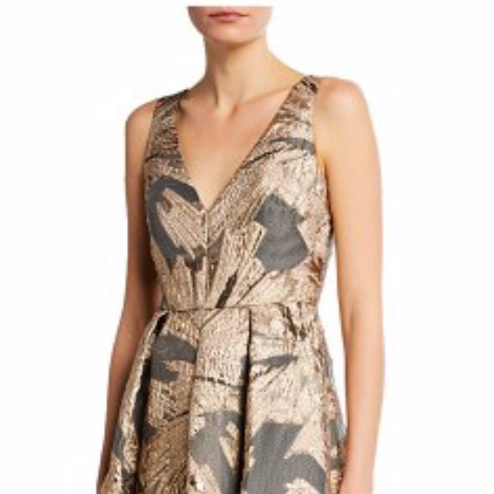 Aidan mattox 2 gold jacquard gown - Picture 2 of 10